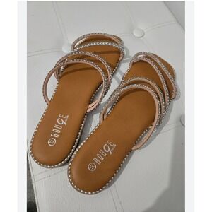 Rouge Rhinestone Sandals Strappy Slides Summer Flats Casual Shoes 10